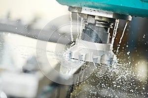 Close-up process of metal machining by mill