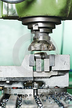 Close-up process of metal machining by mill