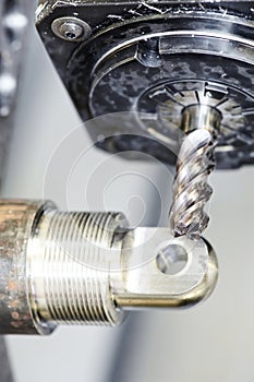 Close-up process of metal machining by milling