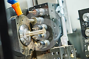 Close-up process of metal machining on multi tool machine