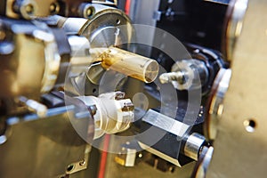 Close-up process of metal machining on multi tool machine