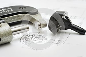 Close up of product drawing and measurement tool