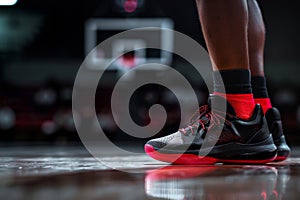 Close-Up of Professional Basketball Shoes in Action on Court, Dynamic View of Player& x27;s Footwork During Game photo