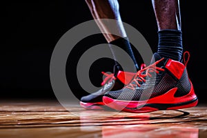 Close-Up of Professional Basketball Shoes in Action on Court, Dynamic View of Player& x27;s Footwork During Game photo