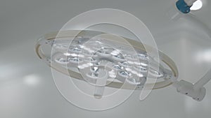 Close-up of professional lamp for operations. Action. Bright surgical lamp to illuminate operating room. Bright lamp for