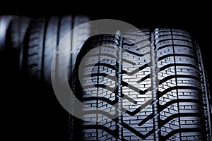 Close up profile modern car tyres