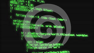 Close-up of a program code on a computer screen. Technology, coding, programming, software development and hacking concept. 3d