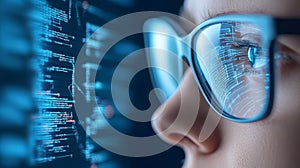 Close-up of Programmer Reflecting Computer Code