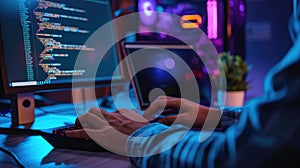 Programmer Immersed in Late Night Coding Session AIG41