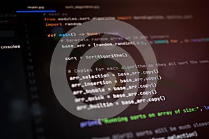Close-up of programming code on dark screen showing array duplication and preparation for algorithm testing, ideal for