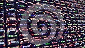 Close up of programming code strings changing the digital on screen, abstract hacking background. Animation. Many rows