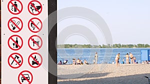 Close-up, prohibiting signs on poster, such as - do not litter, smoke, drink alcohol, not make fires, not drive a car