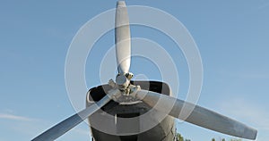 Close-up of the propeller of an old restored plane