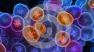 Close-up of Prostate Cancer Cells Multiplying Under Dramatic Lighting