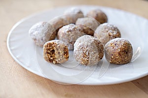 Close up of protein energy balls on a plate