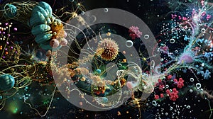 Close up of proteomic study showing protein structure and cell material