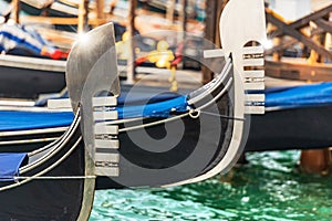 Close-up of the Prow of Two Gondolas - Grand Canal Venice Italy