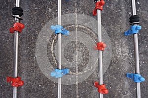 Close-up of a public table soccer table in Paris