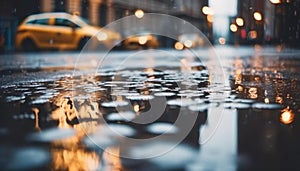 Close up of puddles in the city. Rainy day.