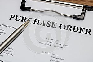 Close up of purchase order