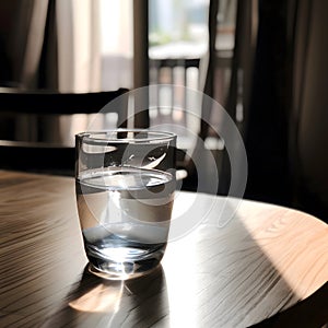 Close up the purified fresh drink water from the bottle on table