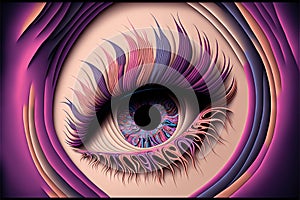 a close up of a purple eye with a black circle in the center of the eye and a pink and blue circle in the center of the eye