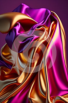 Close up of purple and gold fabric with purple background and pink background. Generative AI