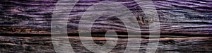 Close Up Purple Textured Wood Background Panoramic Banner. Generative AI