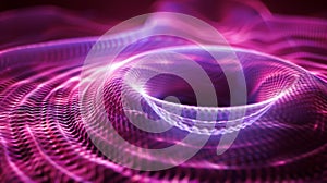 A close up of a purple vortex with some wires, AI