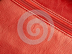 Close up of purse zipper in red color, Copy space