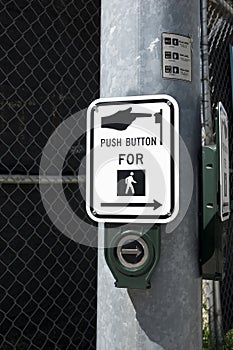 Close up of a Push for Crosswalk Sign