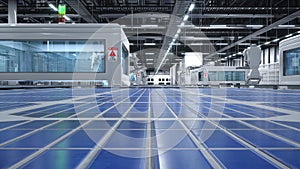 Close up of PV cell produced in manufacturing warehouse, 3D illustration