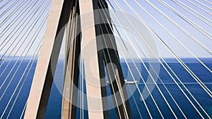 Close up pylon of cable strayed bridge.