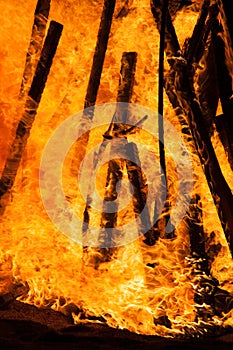 Close up of a pyre burning on the beach