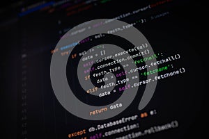 Close-up of Python code for executing SQL queries and fetching data using cursor methods like fetchall and fetchone. Perfect for