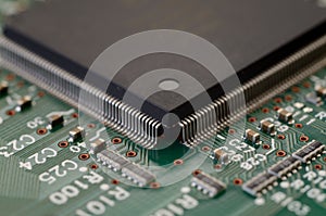 Close up Quad Flat Pack on PCB