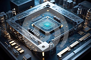 A close up of a quantum computer with an isolated background