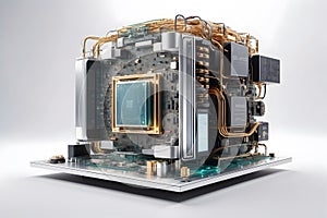 A close up of a quantum computer with an isolated background