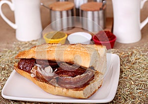 Close up of quarter bread plenty of spicy master kokore