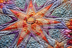 close-up of quilts detailed embroidery and stitching