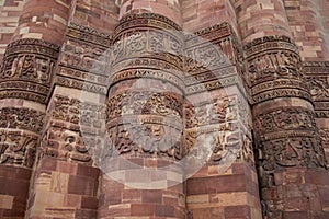 Close-up of Qutub minar, World heritage site,tallest bricks minaret of the world, New Delhi, India
