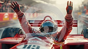 Close up of racing driver celebrate winning while putting in the air. AIG42.