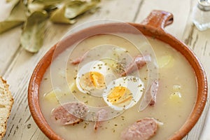 Close up of raditional polish soup called Zurek