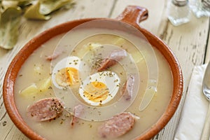 Close up of raditional polish soup called Zurek