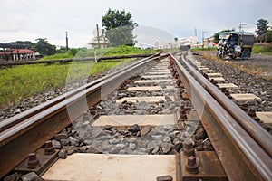 Close up of rail way in Thai country, Thailand