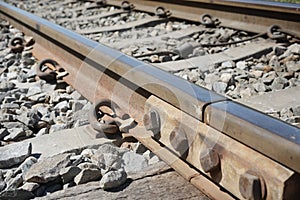 Close up of railway joint in Thailand.