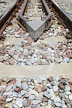 Close-up of the railway tracks. Used in transportation