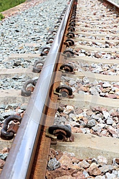 Close-up of the railway tracks. Used in transportation