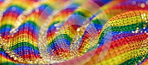 Close up of a rainbow-colored wool cloth with golden grain - 3D rendered illustration