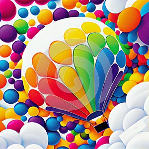 Close-up rainbow colors hot air balloon. Generative AI